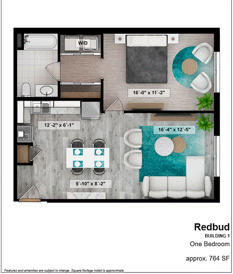 the floor plan of redbud condos one bedroom